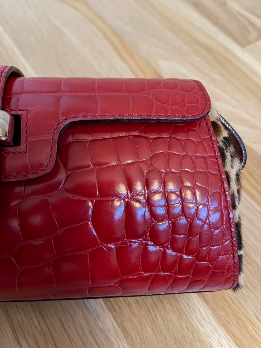 Adrienne Vittadini Deep Red & Animal Print Clutch / Wristlet Bag, Never Used - Picture 12 of 16
